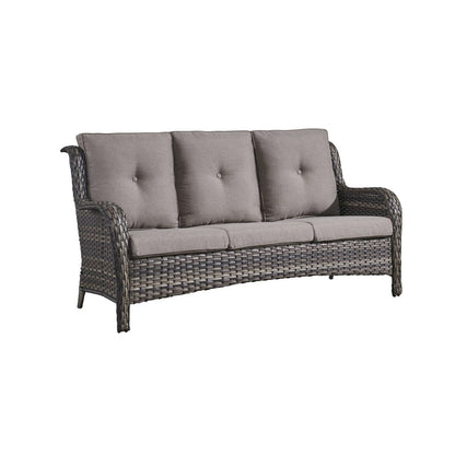 Ensemble de 3 poufs sectionnels en osier à dossier haut pour patio extérieur Gymojoy