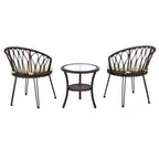 Ensemble de 3 chaises de jardin en rotin pour loisirs et conversation, avec 2 chaises et une table basse en verre