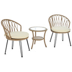 Ensemble de 3 chaises de jardin en rotin pour loisirs et conversation, avec 2 chaises et une table basse en verre