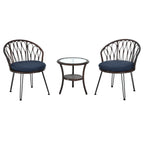 Ensemble de 3 chaises de jardin en rotin pour loisirs et conversation, avec 2 chaises et une table basse en verre