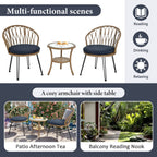 Ensemble de 3 chaises de jardin en rotin pour loisirs et conversation, avec 2 chaises et une table basse en verre