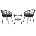 Ensemble de 3 chaises de jardin en rotin pour loisirs et conversation, avec 2 chaises et une table basse en verre