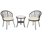 Ensemble de 3 chaises de jardin en rotin pour loisirs et conversation, avec 2 chaises et une table basse en verre