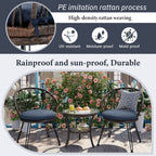 Ensemble de 3 chaises de jardin en rotin pour loisirs et conversation, avec 2 chaises et une table basse en verre