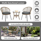 Ensemble de 3 chaises de jardin en rotin pour loisirs et conversation, avec 2 chaises et une table basse en verre