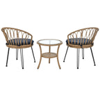Ensemble de 3 chaises de jardin en rotin pour loisirs et conversation, avec 2 chaises et une table basse en verre