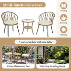 Ensemble de 3 chaises de jardin en rotin pour loisirs et conversation, avec 2 chaises et une table basse en verre