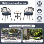 Ensemble de 3 chaises de jardin en rotin pour loisirs et conversation, avec 2 chaises et une table basse en verre