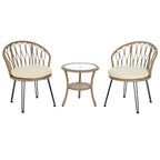 Ensemble de 3 chaises de jardin en rotin pour loisirs et conversation, avec 2 chaises et une table basse en verre