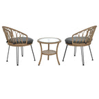 Ensemble de 3 chaises de jardin en rotin pour loisirs et conversation, avec 2 chaises et une table basse en verre