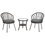 Ensemble de 3 chaises de jardin en rotin pour loisirs et conversation, avec 2 chaises et une table basse en verre
