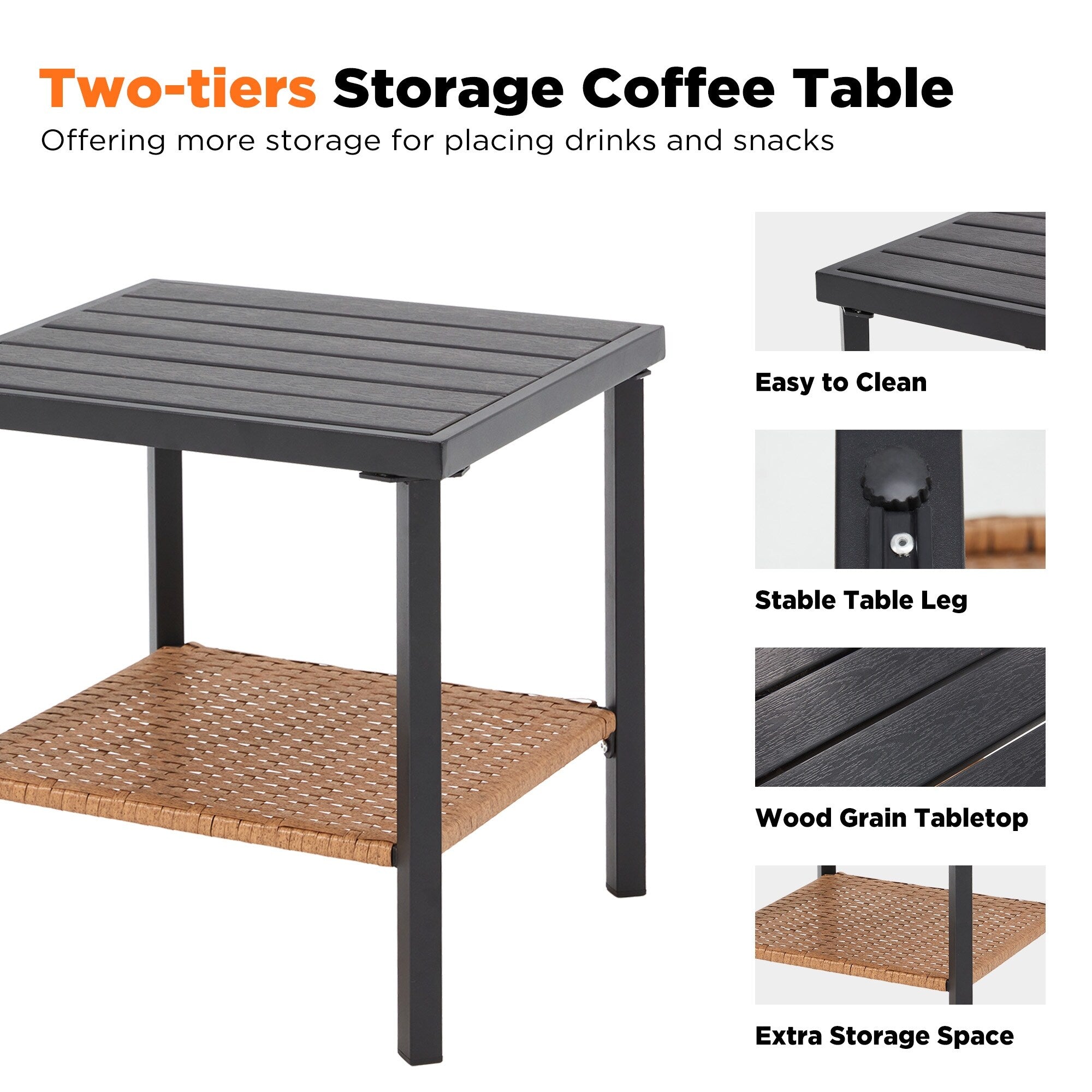 Ensemble de 3 chaises pivotantes/basculantes d'extérieur - Mobilier de jardin en rotin synthétique avec coussins et table basse, chaises à bascule pour jardin