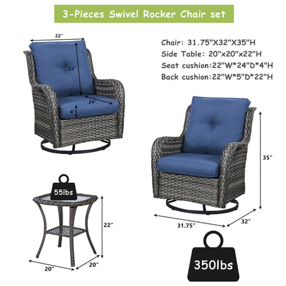 Ensemble bistrot pivotant d'extérieur Pocassy 3 pièces, chaises à bascule en osier