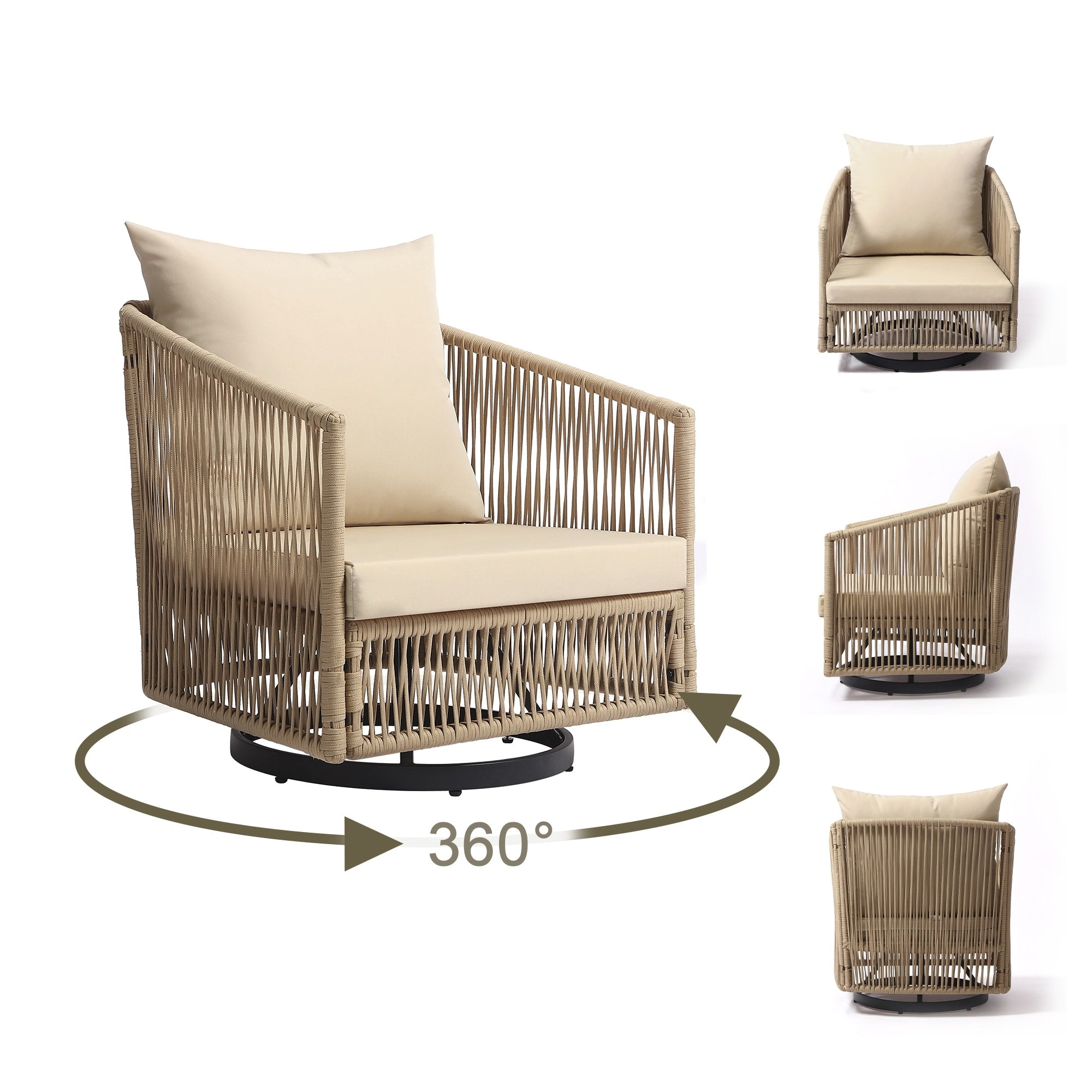 Ensemble de 3 chaises longues pivotantes d'extérieur pour jardin