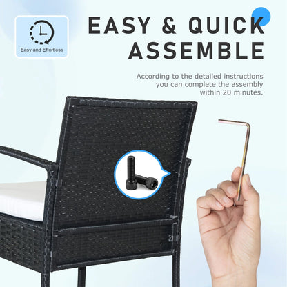 Ensemble de meubles de jardin 3 pièces, ensemble de chaises de conversation en rotin avec table d'appoint et coussins