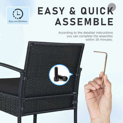 Ensemble de meubles de jardin 3 pièces, ensemble de chaises de conversation en rotin avec table d'appoint et coussins