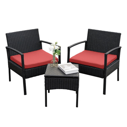 Ensemble de meubles de jardin 3 pièces, ensemble de chaises de conversation en rotin avec table d'appoint et coussins