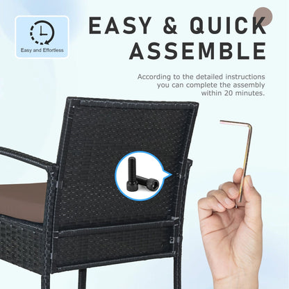 Ensemble de meubles de jardin 3 pièces, ensemble de chaises de conversation en rotin avec table d'appoint et coussins