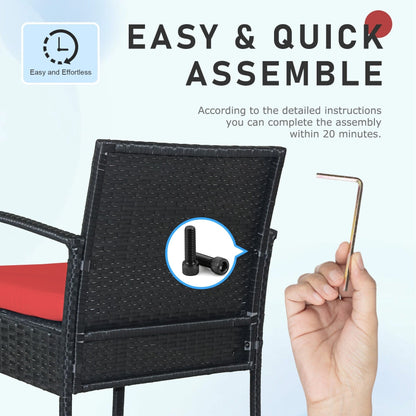 Ensemble de meubles de jardin 3 pièces, ensemble de chaises de conversation en rotin avec table d'appoint et coussins