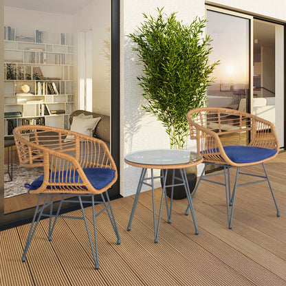 Ensemble de 3 meubles de jardin en osier avec coussins pour terrasse, piscine, jardin - 21,2 L x 23,6 l x 31,5 H