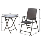 Ensemble de jardin en osier 3 pièces avec chaises de salle à manger et table de jardin pliante