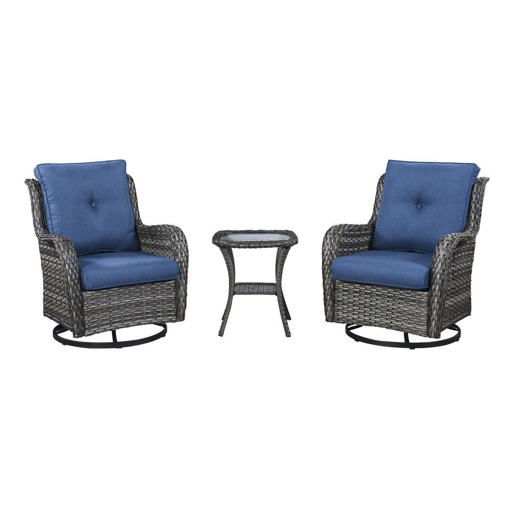 Gymojoy 3 Piece Outdoor Wicker Swivel Rocker with Cushion & Table