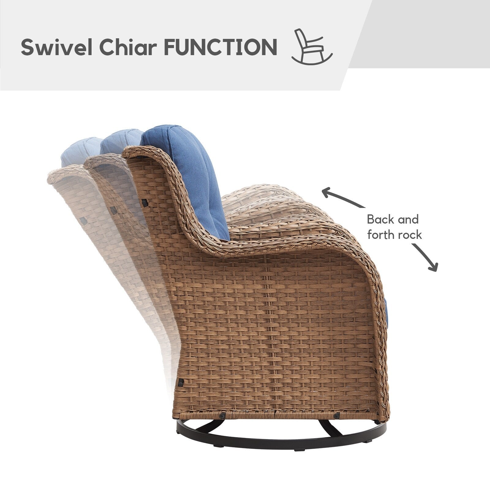 Gymojoy 3 Piece Outdoor Wicker Swivel Rocker with Cushion & Table
