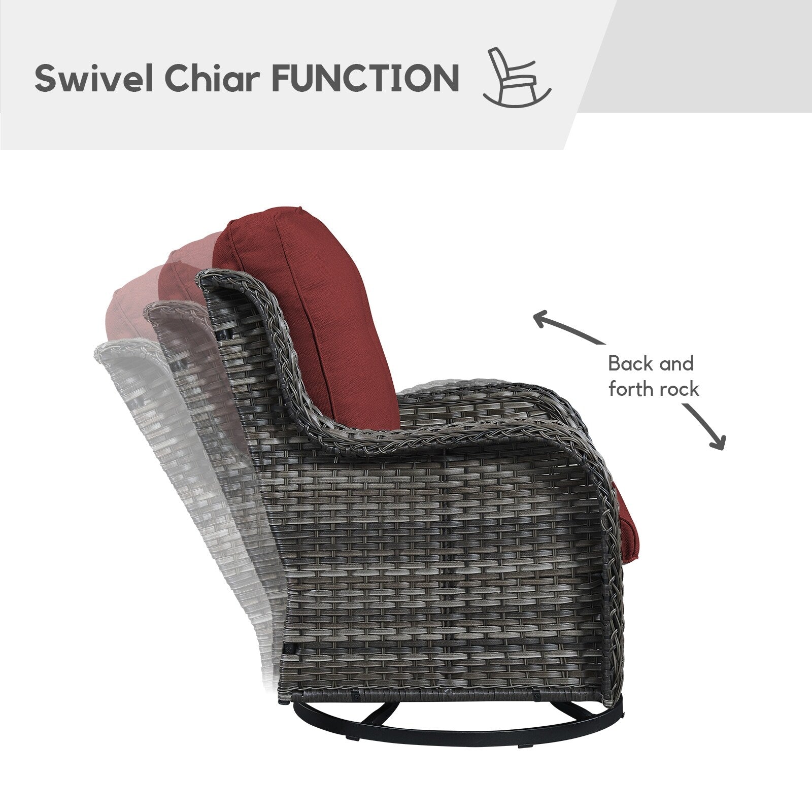 Gymojoy 3 Piece Outdoor Wicker Swivel Rocker with Cushion & Table