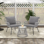 Ensemble de bistrot de jardin 3 pièces en rotin avec table en verre, 2 fauteuils larges et coussins d'assise