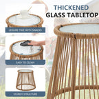 Ensemble de bistrot de jardin 3 pièces en rotin avec table en verre, 2 fauteuils larges et coussins d'assise