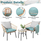 Ensemble de jardin 3 pièces avec table basse en bois trempé et chaises en osier pour jardin, balcon et arrière-cour