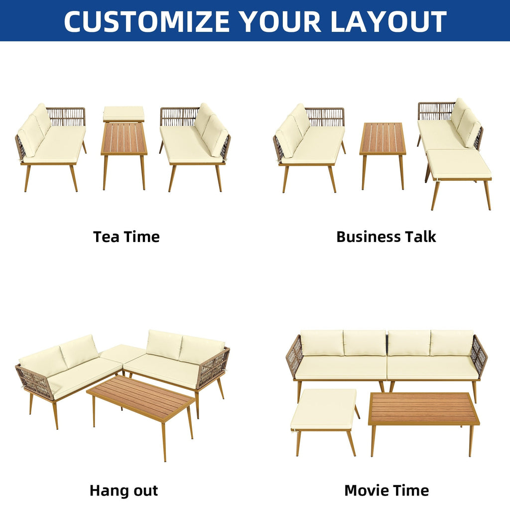 Ensemble de conversation pour patio extérieur Moasis 4 pièces, canapé sectionnel en osier en forme de L avec coussins et table d'appoint