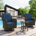 Ensemble de 3 chaises pivotantes à bascule rembourrées en rotin pour patio avec table d'appoint