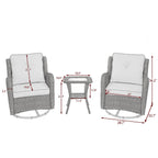 Ensemble de 3 chaises pivotantes à bascule rembourrées en rotin pour patio avec table d'appoint