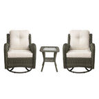 Ensemble de 3 chaises pivotantes à bascule rembourrées en rotin pour patio avec table d'appoint
