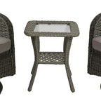 Ensemble de 3 chaises pivotantes à bascule rembourrées en rotin pour patio avec table d'appoint