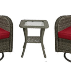 Ensemble de 3 chaises pivotantes à bascule rembourrées en rotin pour patio avec table d'appoint