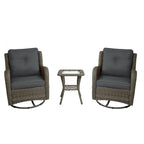 Ensemble de 3 chaises pivotantes à bascule rembourrées en rotin pour patio avec table d'appoint