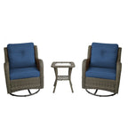 Ensemble de 3 chaises pivotantes à bascule rembourrées en rotin pour patio avec table d'appoint