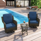 Ensemble de 3 chaises pivotantes à bascule rembourrées en rotin pour patio avec table d'appoint