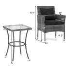 Ensemble de patio 3 pièces avec chaises rembourrées et table basse en verre - 20 x 20 x 28