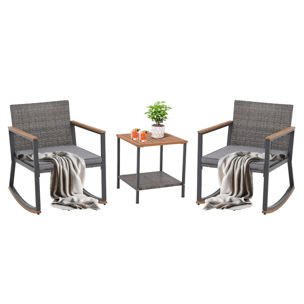 Ensemble de 3 chaises à bascule pour patio, bistro, balcon, conversation, avec table basse et coussins