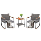 Ensemble de 3 chaises à bascule pour patio, bistro, balcon, conversation, avec table basse et coussins