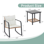 Ensemble de 3 chaises à bascule pour patio, bistro, balcon, conversation, avec table basse et coussins