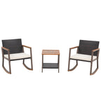 Ensemble de 3 chaises à bascule pour patio, bistro, balcon, conversation, avec table basse et coussins