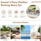 Ensemble de 3 chaises à bascule pour patio, bistro, balcon, conversation, avec table basse et coussins