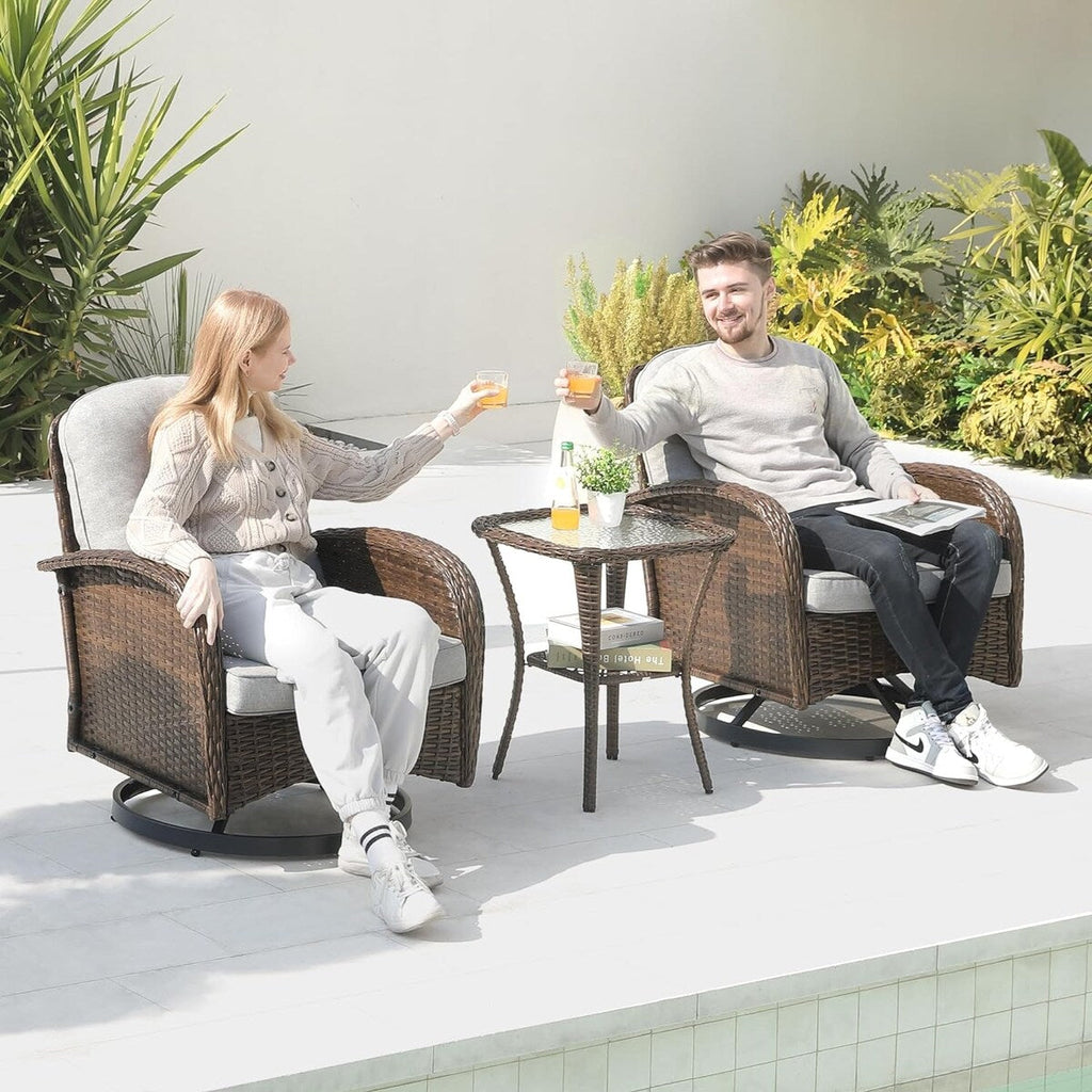 Ensemble de 3 chaises en rotin synthétique avec table et mobilier de jardin