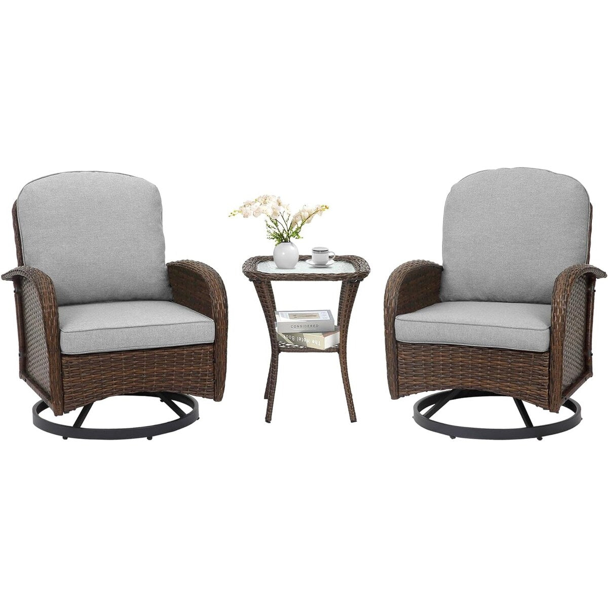 Ensemble de 3 chaises en rotin synthétique avec table et mobilier de jardin