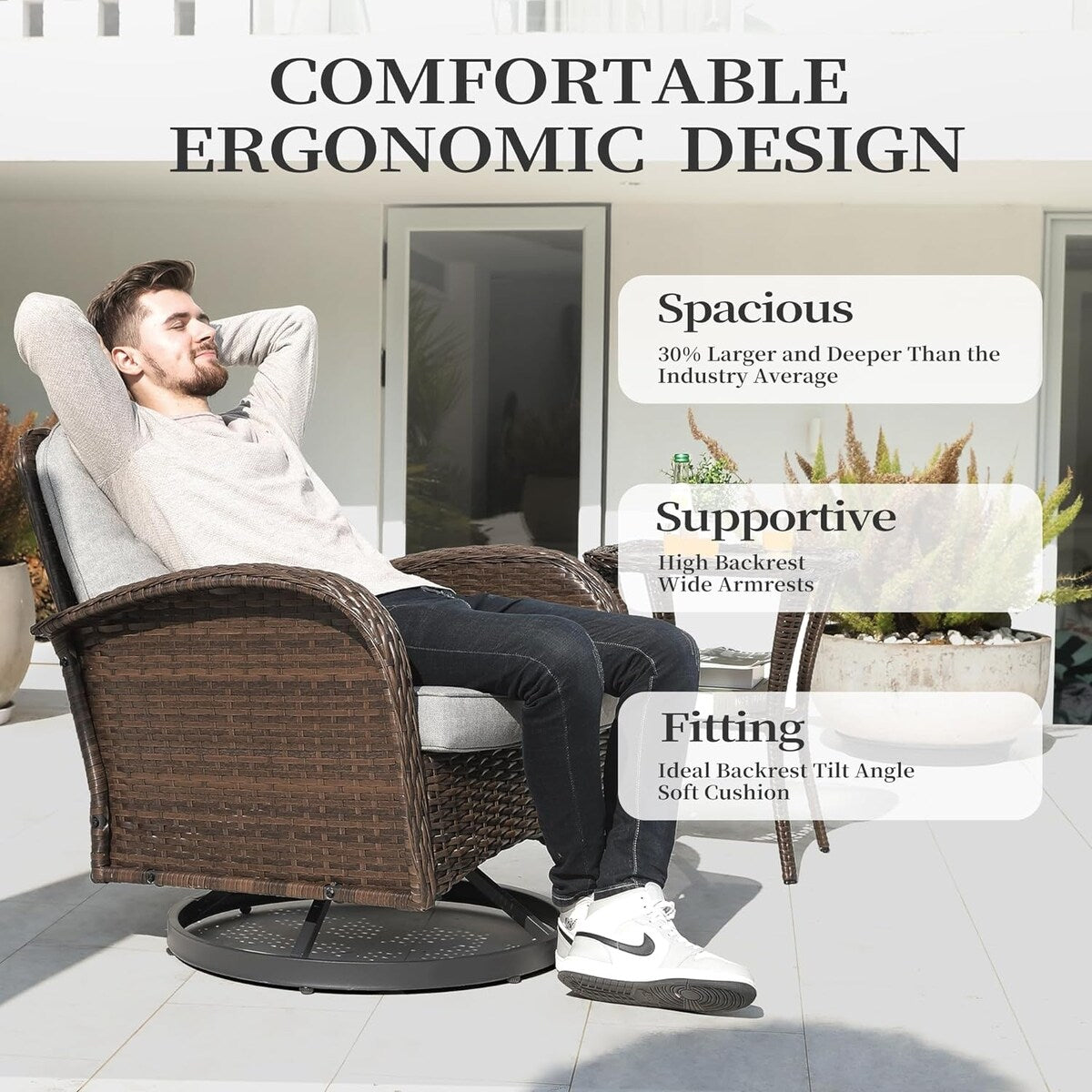 Ensemble de 3 chaises en rotin synthétique avec table et mobilier de jardin