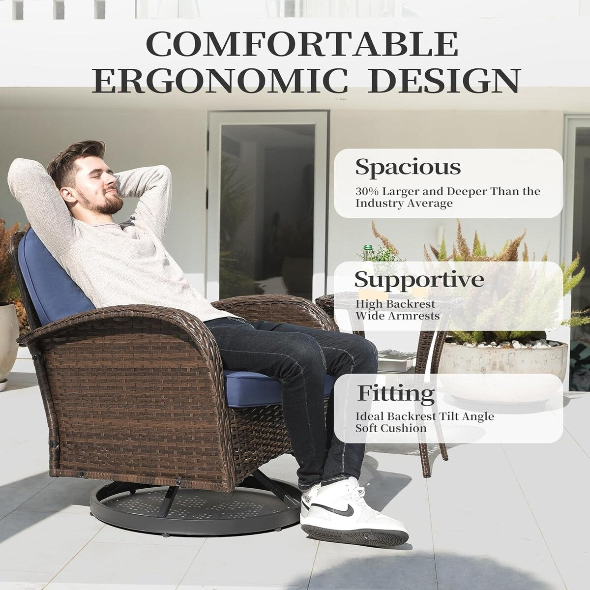 Ensemble de 3 chaises en rotin synthétique avec table et mobilier de jardin